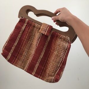 Vintage Woven Bag with Wooden Handle